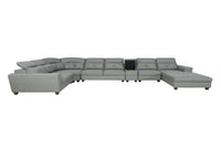 Arnold 8 Seater Sofa with Lounger and Cup Holder Beige | Corner Sofa Couch with Moveable Headrest | U Shape Sectional Sofa Set Living Room Office Home