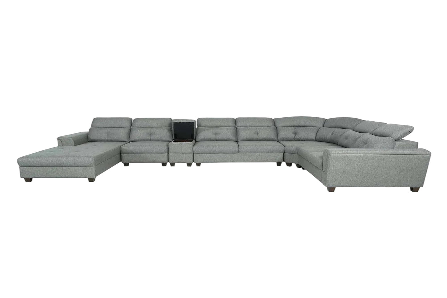 Arnold 8 Seater Sofa with Lounger and Cup Holder Beige | Corner Sofa Couch with Moveable Headrest | U Shape Sectional Sofa Set Living Room Office Home