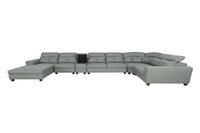 Arnold 8 Seater Sofa with Lounger and Cup Holder Beige | Corner Sofa Couch with Moveable Headrest | U Shape Sectional Sofa Set Living Room Office Home