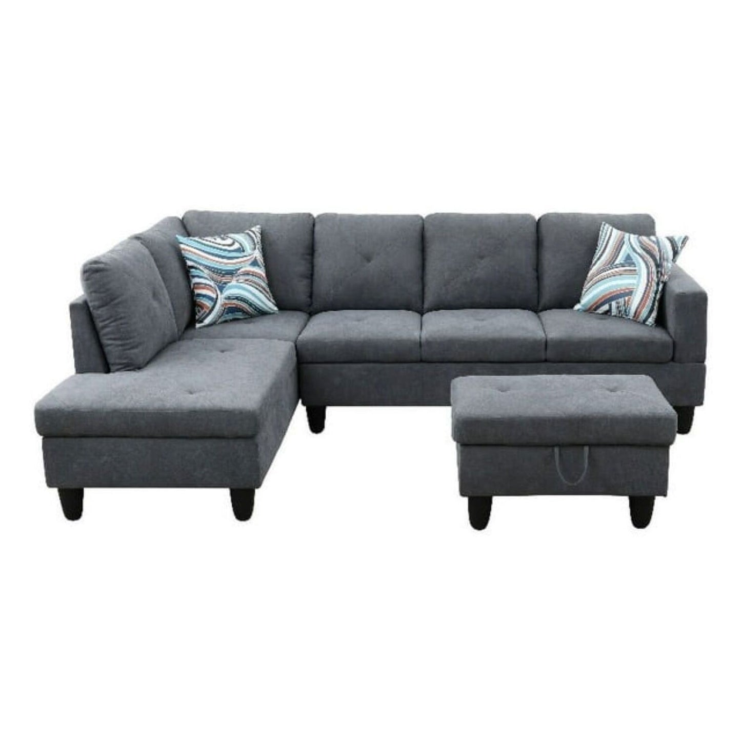 Christen 5 Seater L Shape Fabric Sofa Set with Storage Ottoman