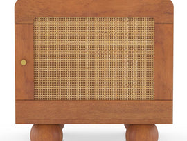 Japanese Solid Wood Rattan Bedside Table | Cane Nightstand with Storage