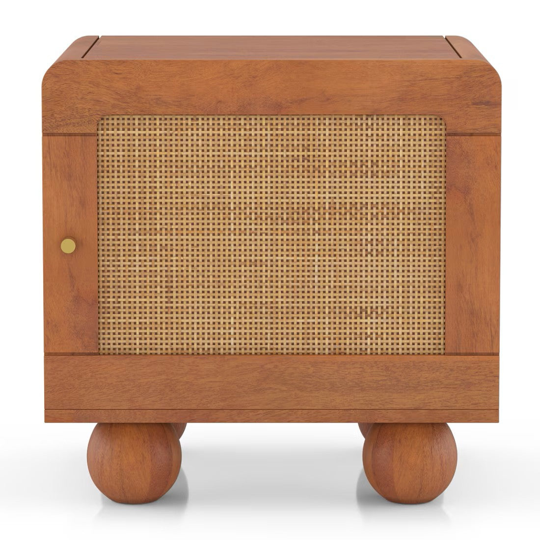 Japanese Solid Wood Rattan Bedside Table | Cane Nightstand with Storage