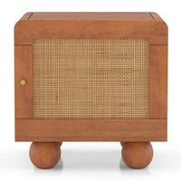Japanese Solid Wood Rattan Bedside Table | Cane Nightstand with Storage