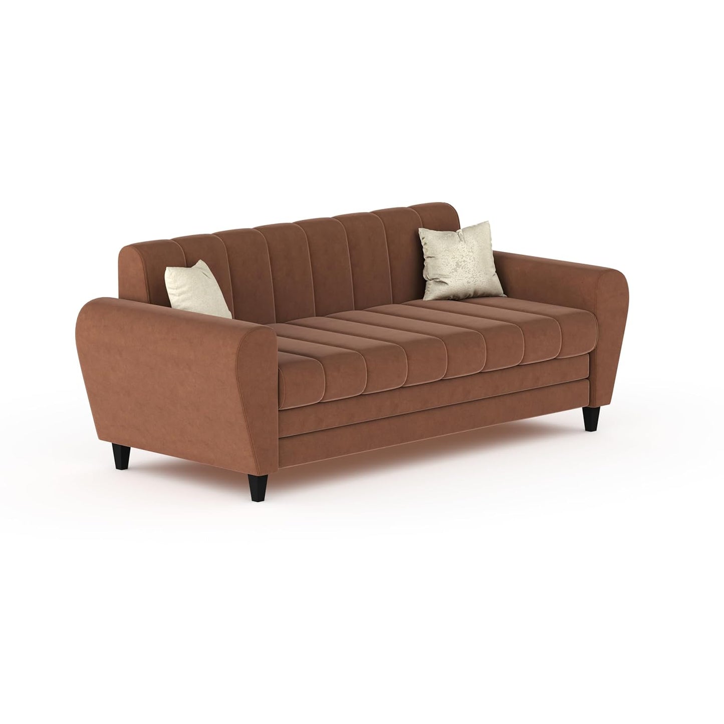 Bali 3 Seater Fabric Sofa with 2 Cushions | Wooden Fabric Sofa