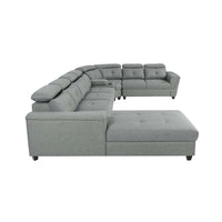 Arnold 8 Seater Sofa with Lounger and Cup Holder Beige | Corner Sofa Couch with Moveable Headrest | U Shape Sectional Sofa Set Living Room Office Home