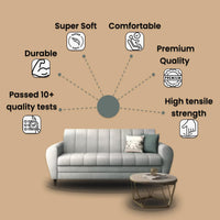 Bali 3 Seater Fabric Sofa with 2 Cushions | Wooden Fabric Sofa