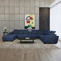 Arnold 8 Seater Sofa with Lounger and Cup Holder Beige | Corner Sofa Couch with Moveable Headrest | U Shape Sectional Sofa Set Living Room Office Home