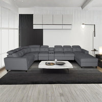 Arnold 8 Seater Sofa with Lounger and Cup Holder Beige | Corner Sofa Couch with Moveable Headrest | U Shape Sectional Sofa Set Living Room Office Home