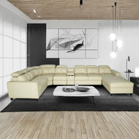 Arnold 8 Seater Sofa with Lounger and Cup Holder Beige | Corner Sofa Couch with Moveable Headrest | U Shape Sectional Sofa Set Living Room Office Home