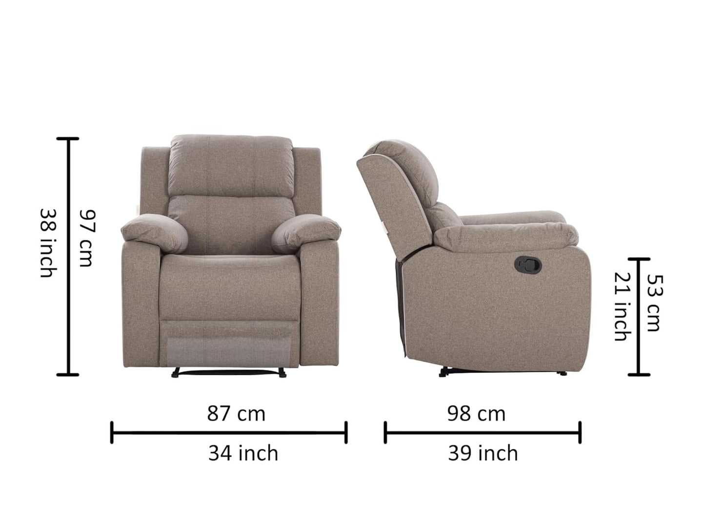 Lunex 1 Seater Manual Recliner Chair – Premium Fabric Recliner Sofa for Modern Living Room