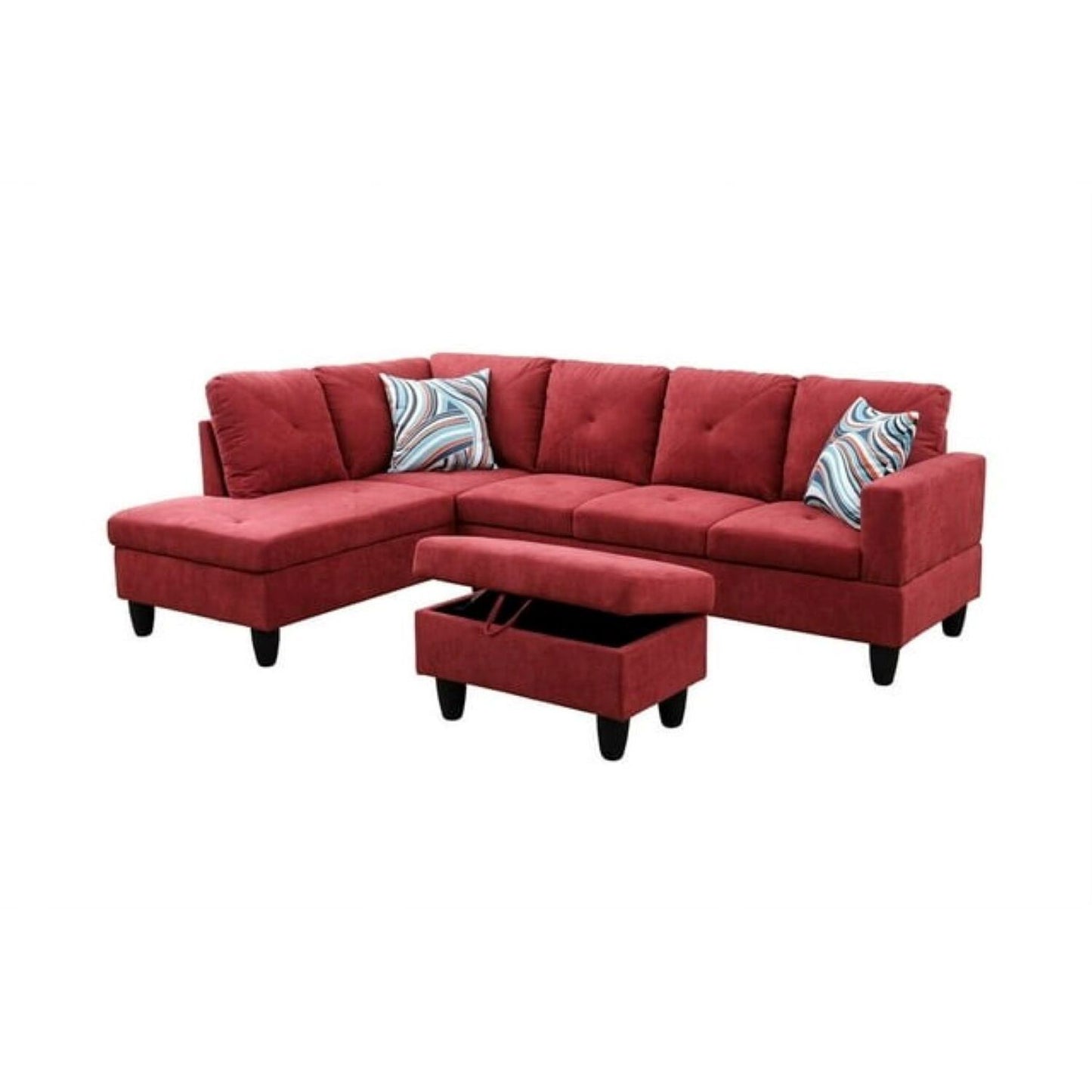 Christen 5 Seater L Shape Fabric Sofa Set with Storage Ottoman