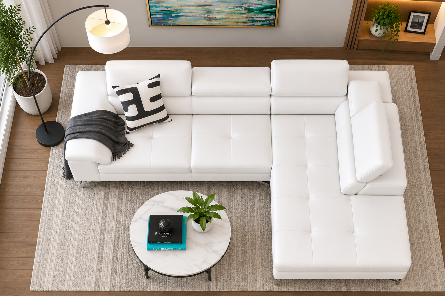Crasio 5 Seater L Shape Leatherette Sofa for Living Room | Modern Corner Sectional Sofa with Chaise Lounge