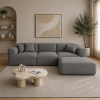 Modura 4 Seater Modern Curved Sectional Sofa with Ottoman  Cream L-Shaped Modular Couch