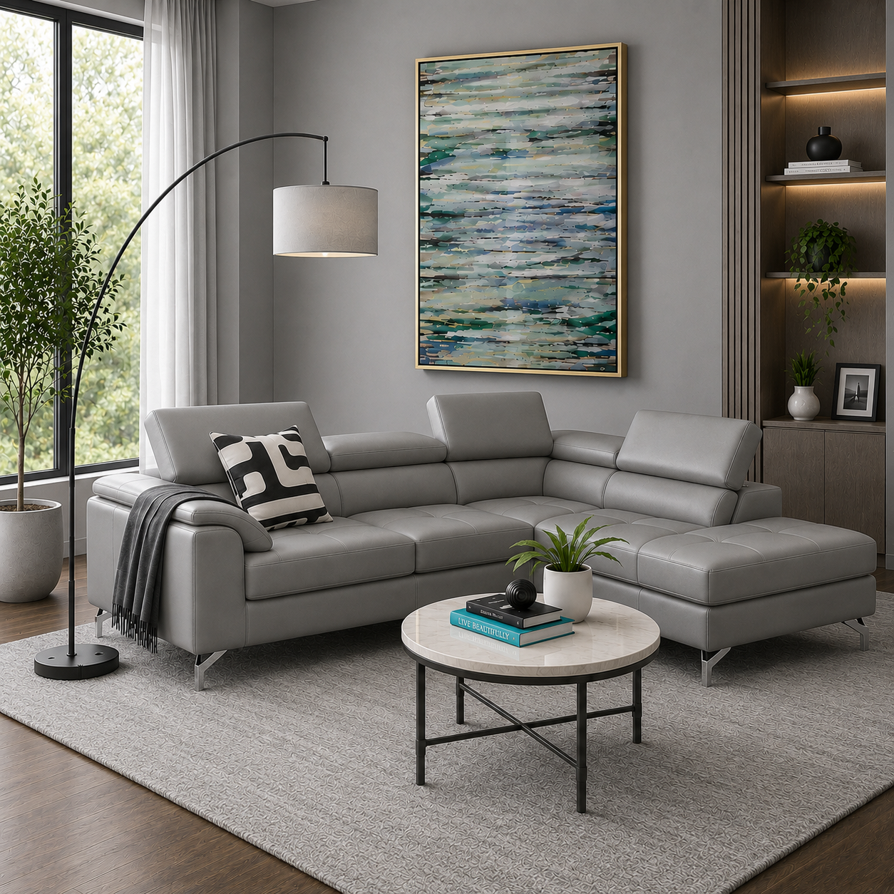 Crasio 5 Seater L Shape Leatherette Sofa for Living Room | Modern Corner Sectional Sofa with Chaise Lounge