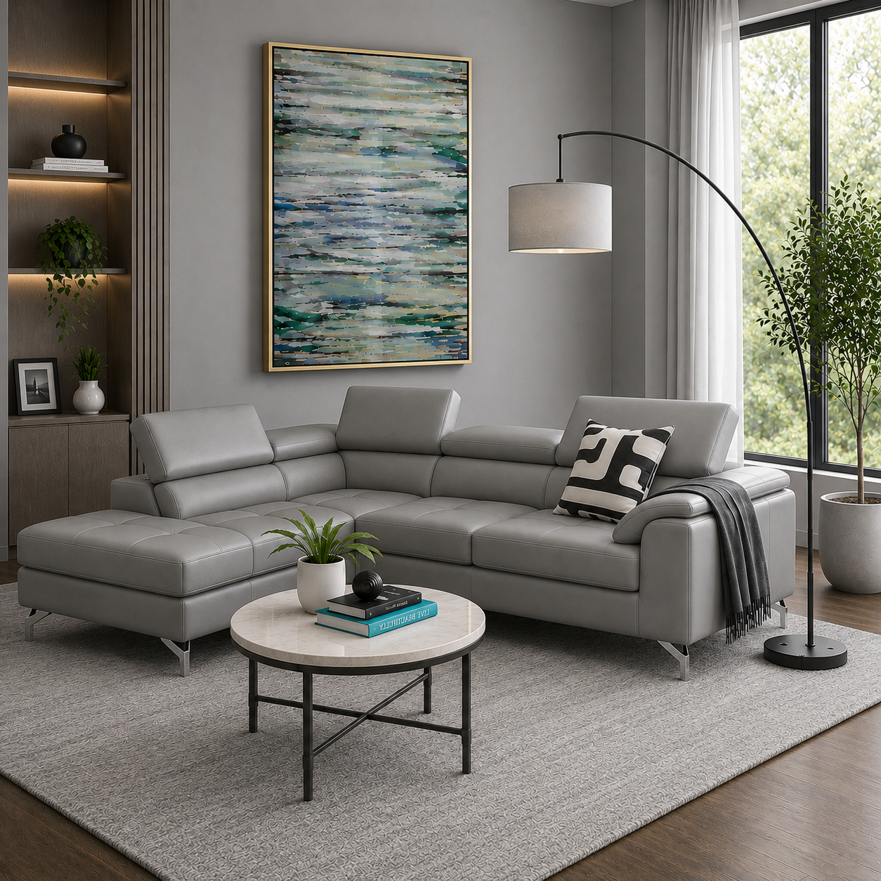 Crasio 5 Seater L Shape Leatherette Sofa for Living Room | Modern Corner Sectional Sofa with Chaise Lounge