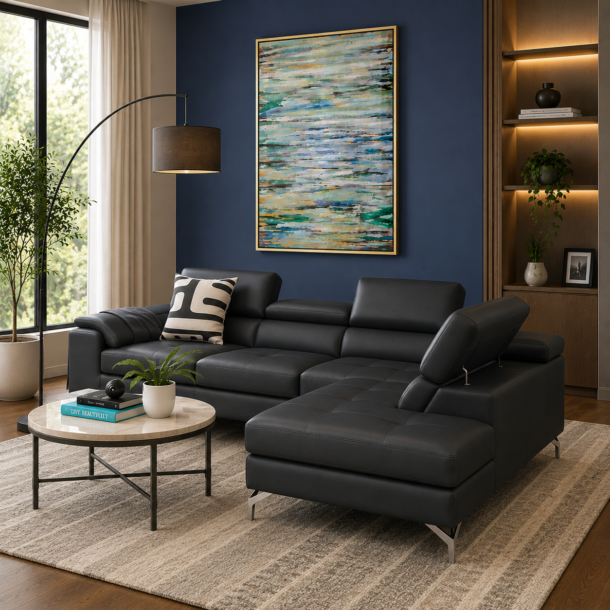 Crasio 5 Seater L Shape Leatherette Sofa for Living Room | Modern Corner Sectional Sofa with Chaise Lounge