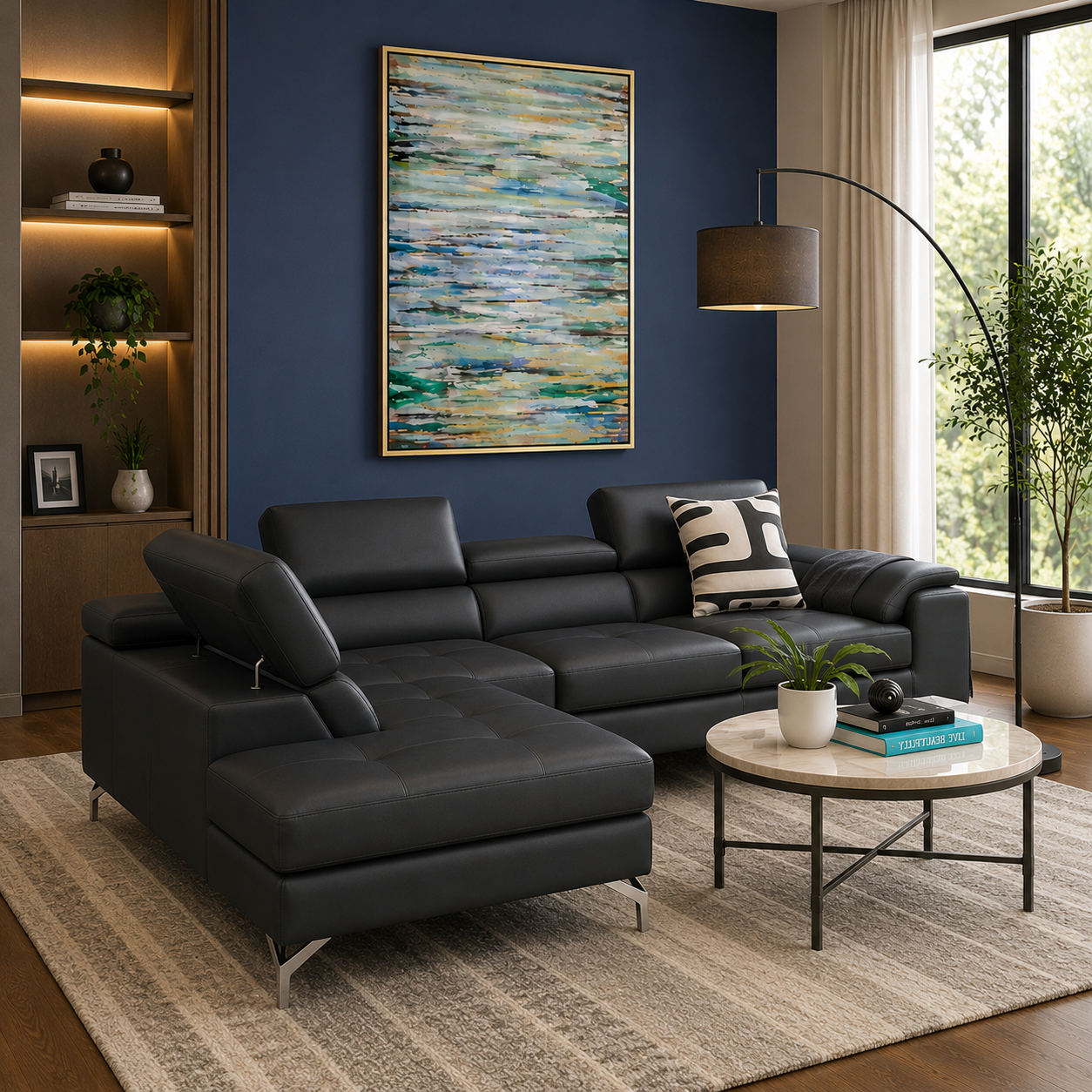 Crasio 5 Seater L Shape Leatherette Sofa for Living Room | Modern Corner Sectional Sofa with Chaise Lounge