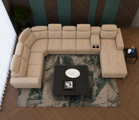 Arnold 8 Seater Sofa with Lounger and Cup Holder Beige | Corner Sofa Couch with Moveable Headrest | U Shape Sectional Sofa Set Living Room Office Home