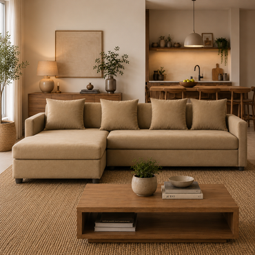 Zenora L Shape Fabric 5 Seater Sofa Set – Modern Corner Sofa for Contemporary Living Room