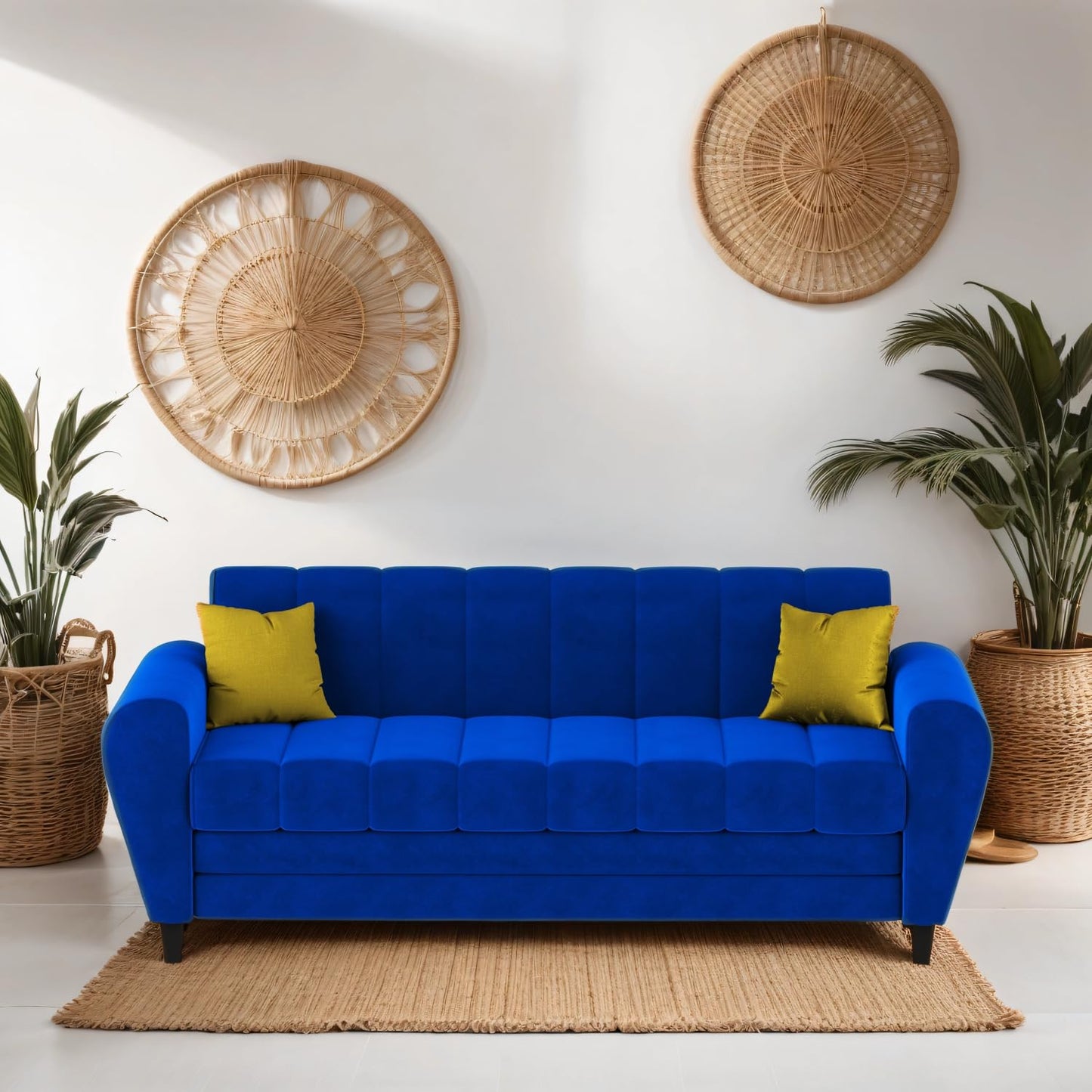 Bali 3 Seater Fabric Sofa with 2 Cushions | Wooden Fabric Sofa