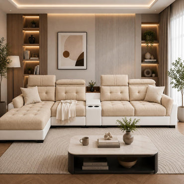 Lunix Modular 5 Seater Sofa with Lounger | Premium Fabric Sofa Set with Cushion | L-Shaped 5 Seater Corner Sofa for Living Room Office