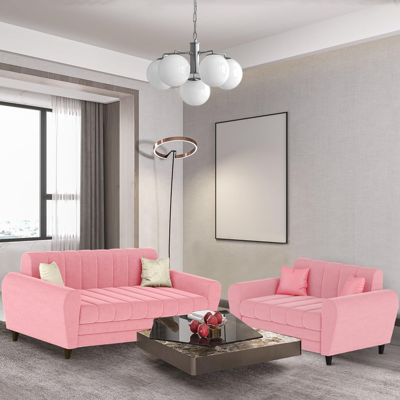 Bali 3 Seater Fabric Sofa with 2 Cushions | Wooden Fabric Sofa
