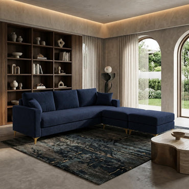 Monaco 5 Seater L-Shaped Sofa with Ottoman 2 Pcs | Fabric 3 Seater Sofa with Ottoman | Corner L Shape Sofa for Living Room Office