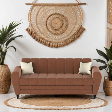 Bali 3 Seater Fabric Sofa with 2 Cushions | Wooden Fabric Sofa