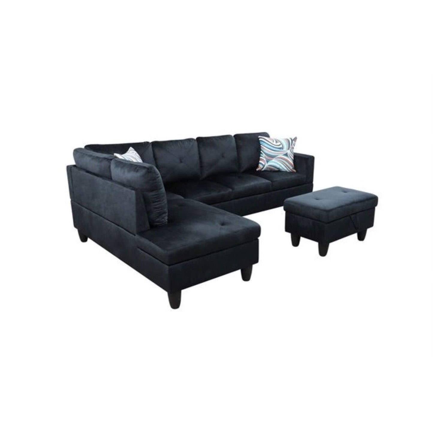 Christen 5 Seater L Shape Fabric Sofa Set with Storage Ottoman