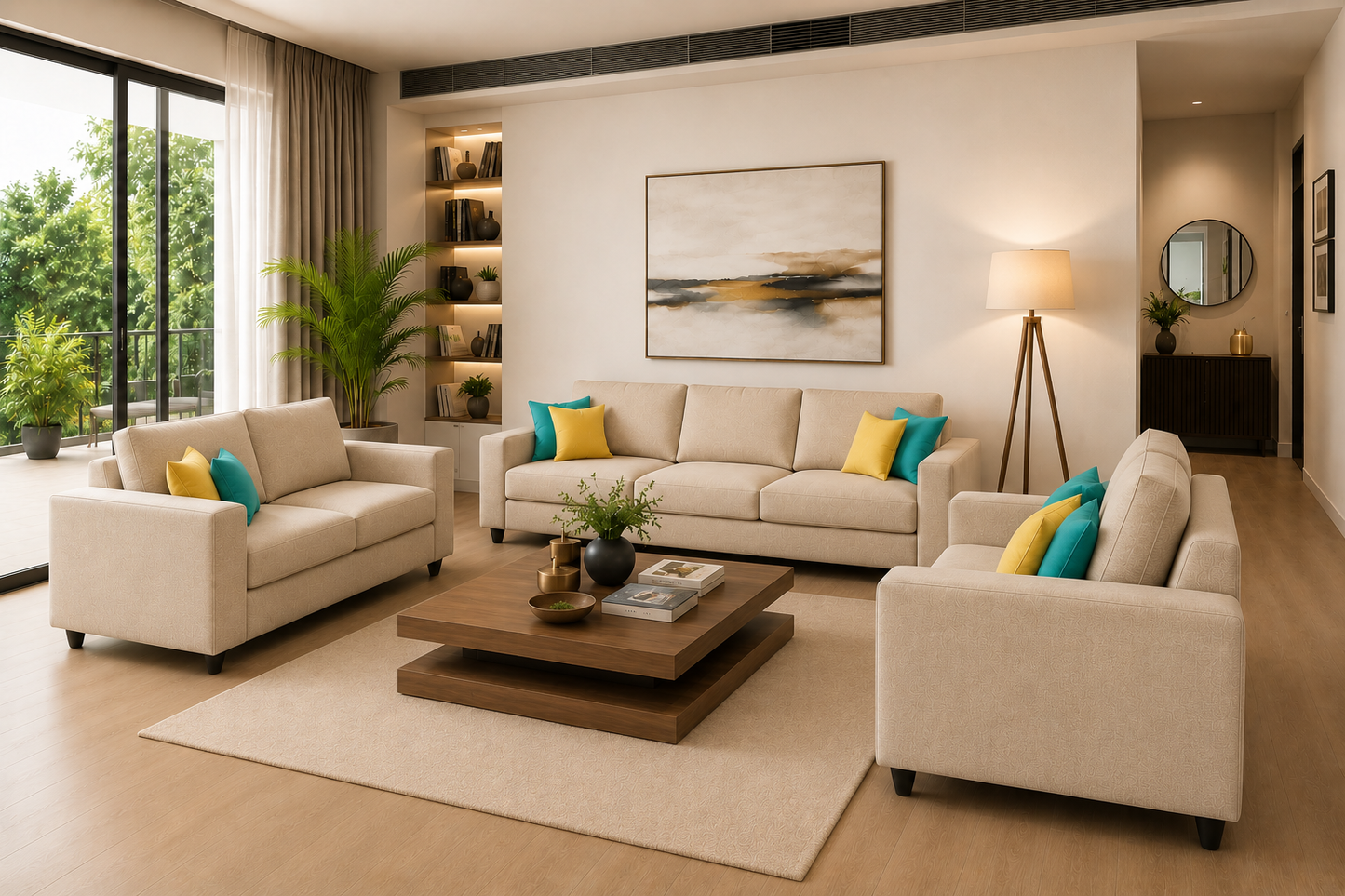 Carelino 3+2+1 Seater Fabric Sofa Set for Living Room | Modern Upholstered Sofa Set