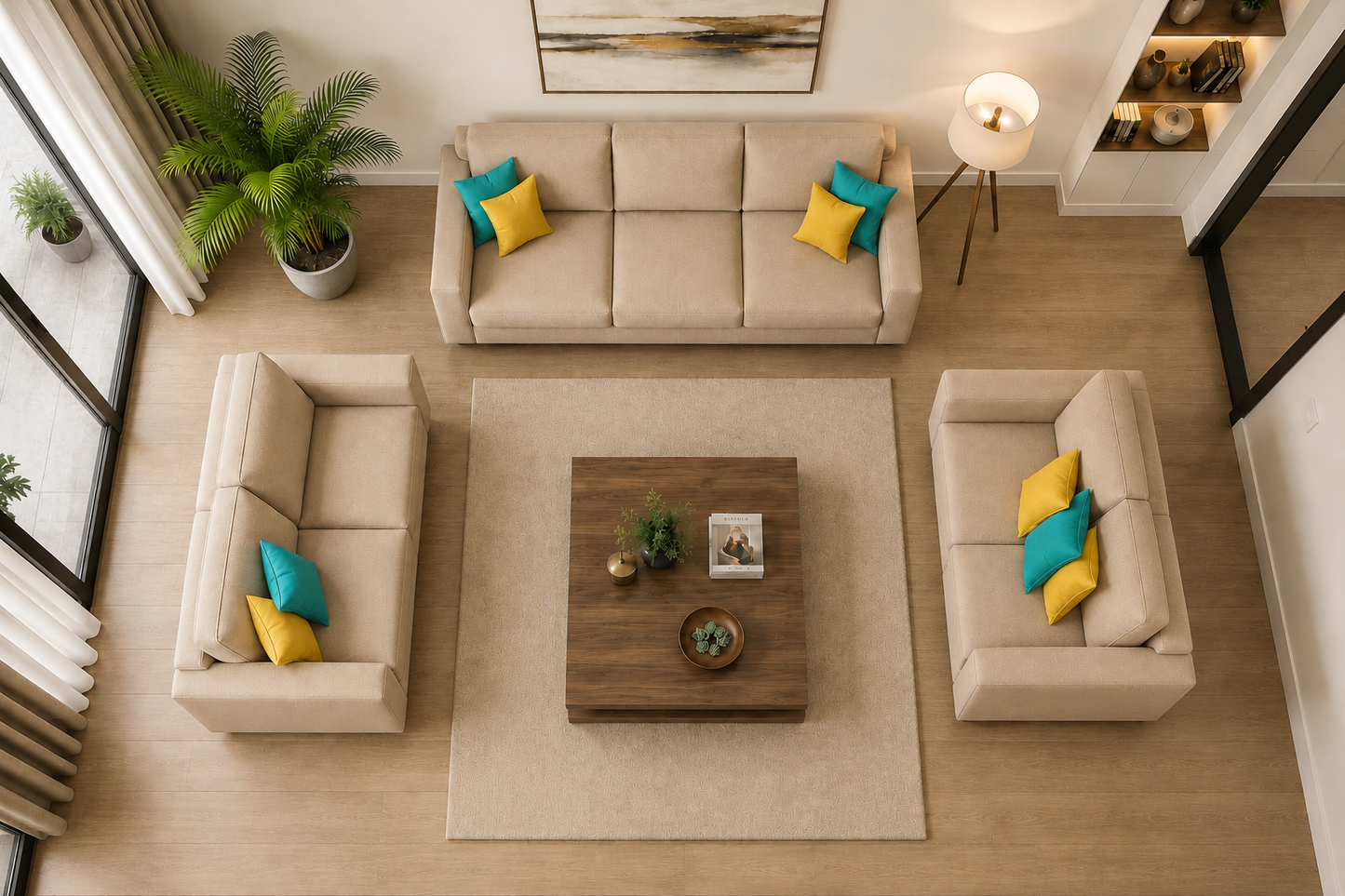 Carelino 3+2+1 Seater Fabric Sofa Set for Living Room | Modern Upholstered Sofa Set
