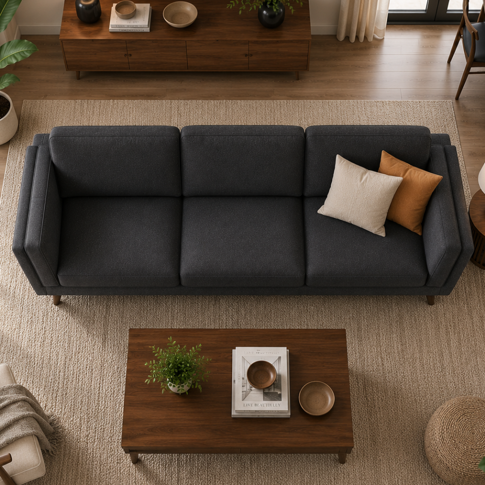 Saffron 3 Seater Premium Fabric Sofa for Living Room | Modern Upholstered Couch with Cushioned Seating