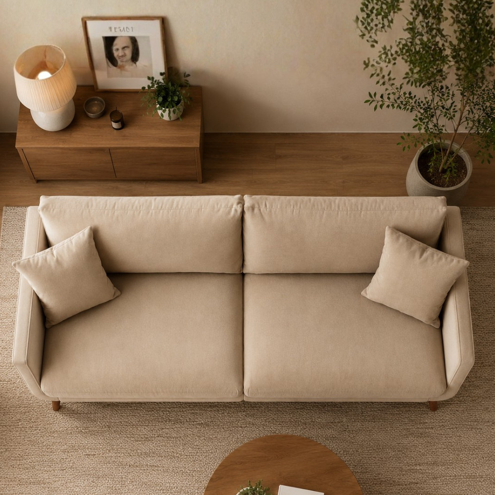 Celestio Modern 3 Seater Fabric Sofa for Living Room – Minimal Contemporary Couch in Beige