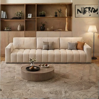 Averra Cream Fabric 4 Seater Sofa with Ottoman – Modern Minimalist Living Room Sofa