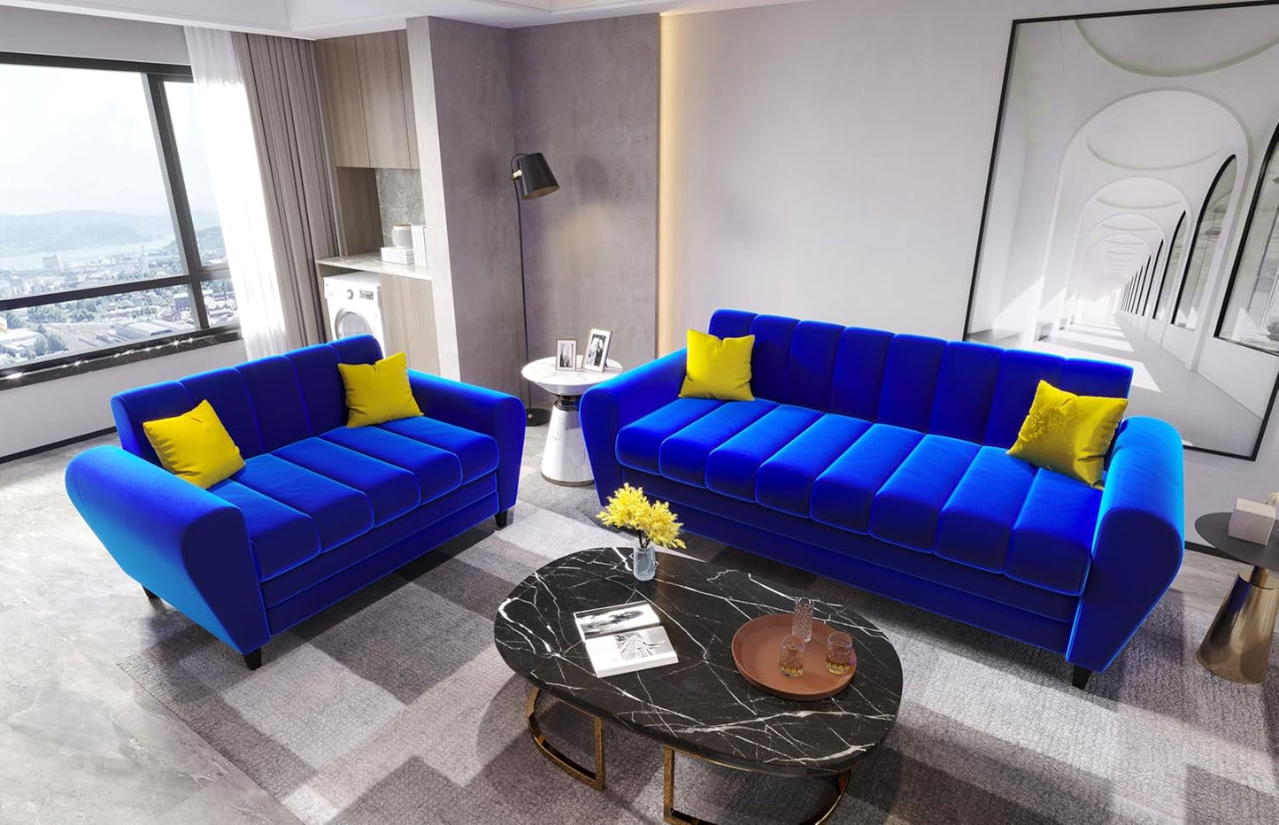 Bali 3 Seater Fabric Sofa with 2 Cushions | Wooden Fabric Sofa