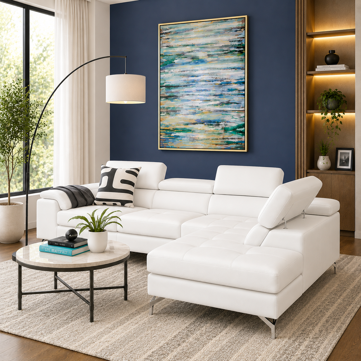 Crasio 5 Seater L Shape Leatherette Sofa for Living Room | Modern Corner Sectional Sofa with Chaise Lounge