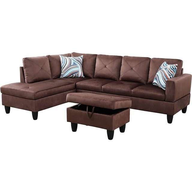 Christen 5 Seater L Shape Fabric Sofa Set with Storage Ottoman
