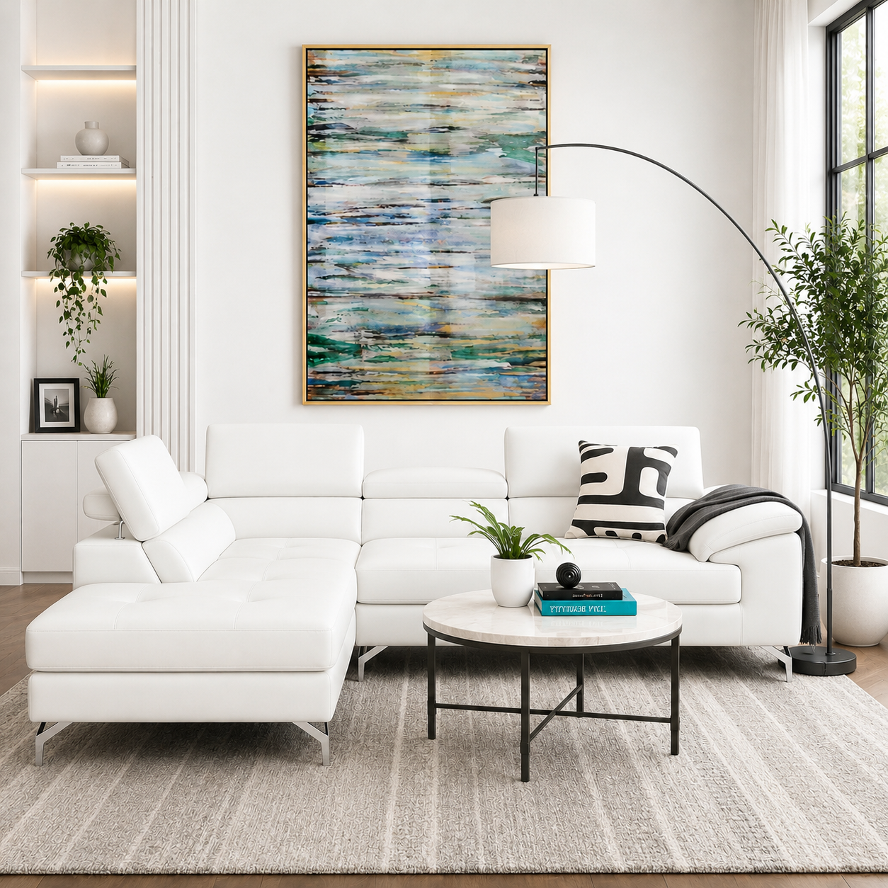 Crasio 5 Seater L Shape Leatherette Sofa for Living Room | Modern Corner Sectional Sofa with Chaise Lounge