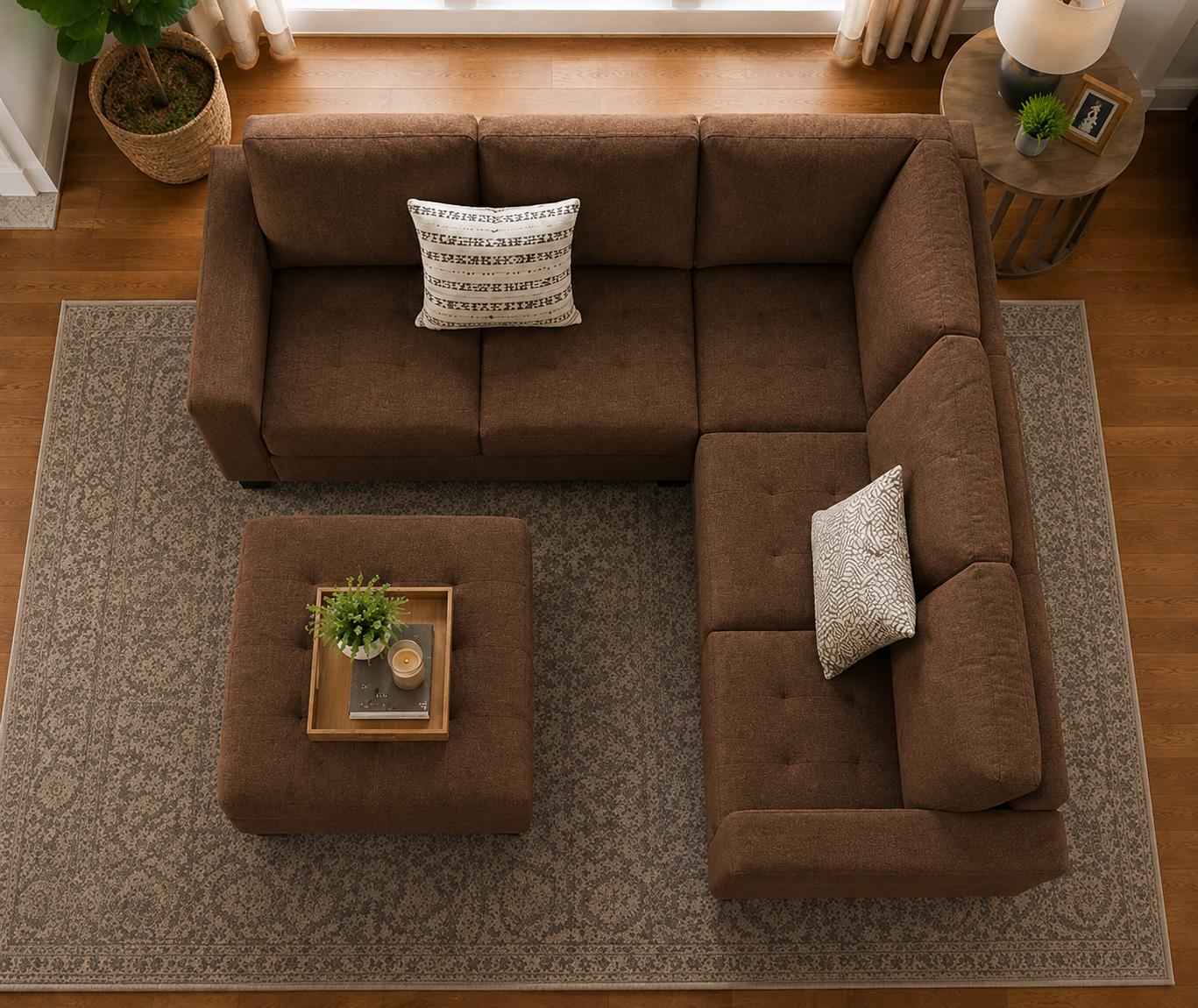 Christopher 5 Seater L Shape Fabric Sofa with Ottoman | Torque India Premium Corner Sofa