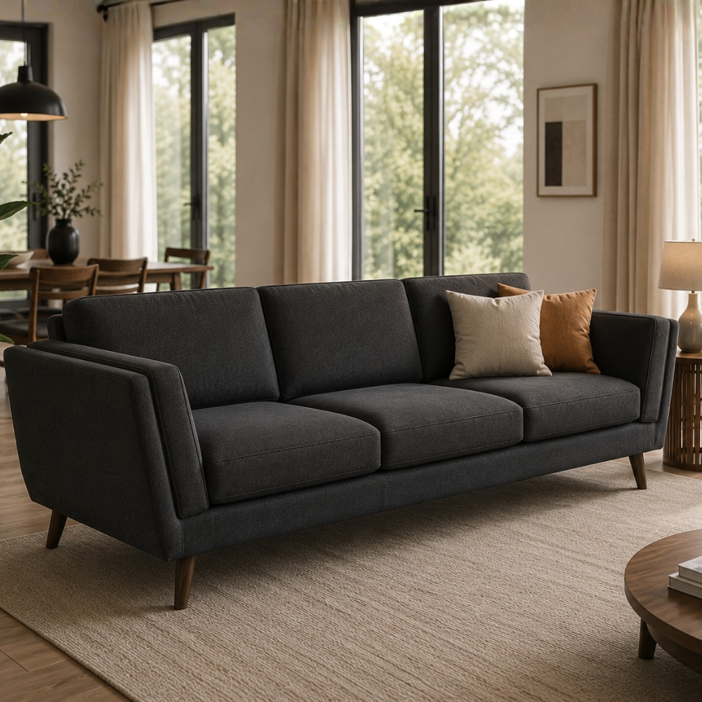 Saffron 3 Seater Premium Fabric Sofa for Living Room | Modern Upholstered Couch with Cushioned Seating