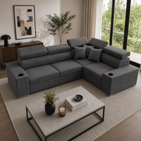 Sienna 5 Seater L Shape Fabric Sofa with Adjustable Headrests & Cup Holders | Modern Corner Sofa for Living Room