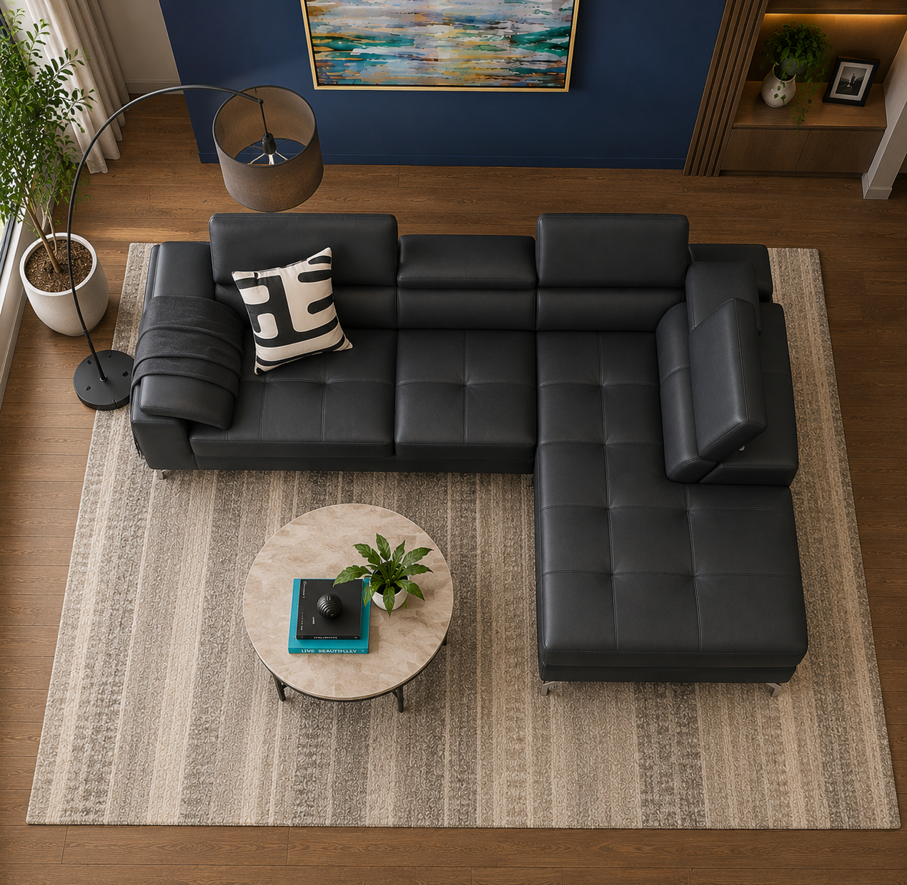 Crasio 5 Seater L Shape Leatherette Sofa for Living Room | Modern Corner Sectional Sofa with Chaise Lounge