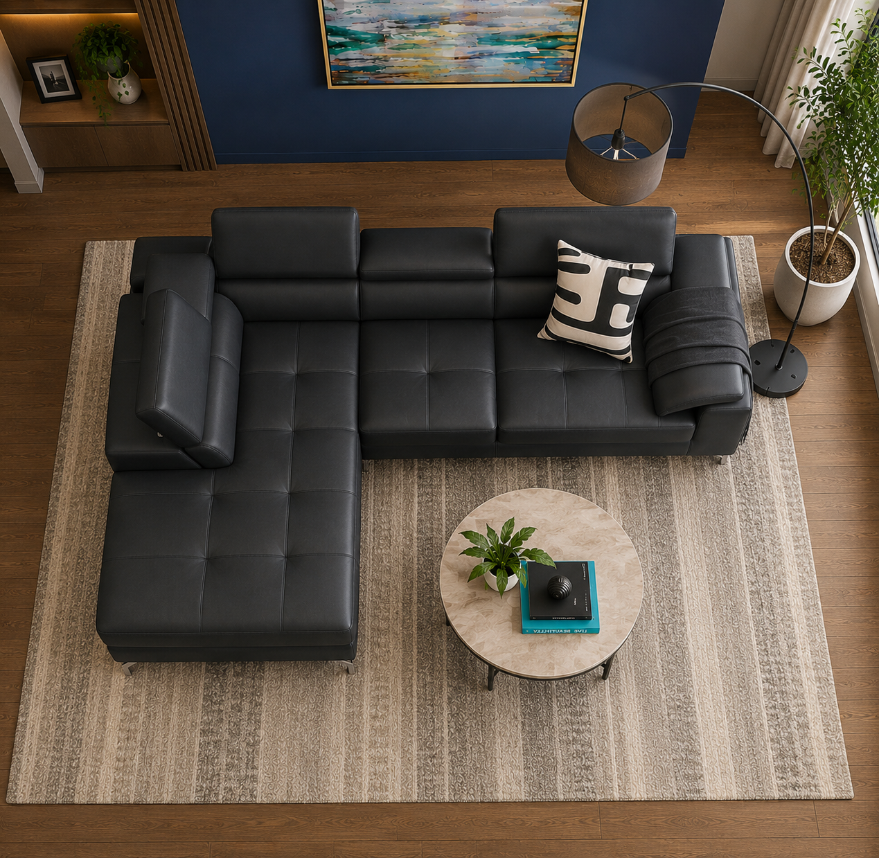 Crasio 5 Seater L Shape Leatherette Sofa for Living Room | Modern Corner Sectional Sofa with Chaise Lounge
