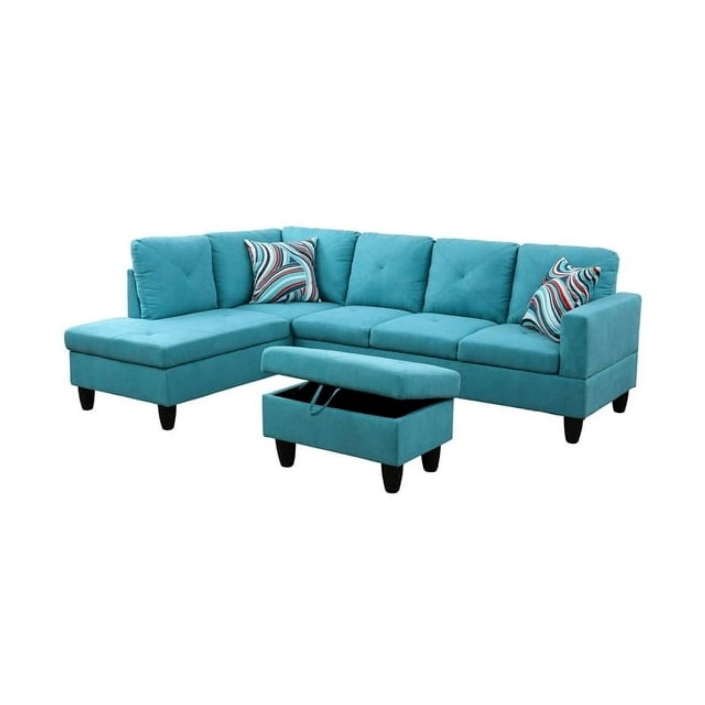 Christen 5 Seater L Shape Fabric Sofa Set with Storage Ottoman
