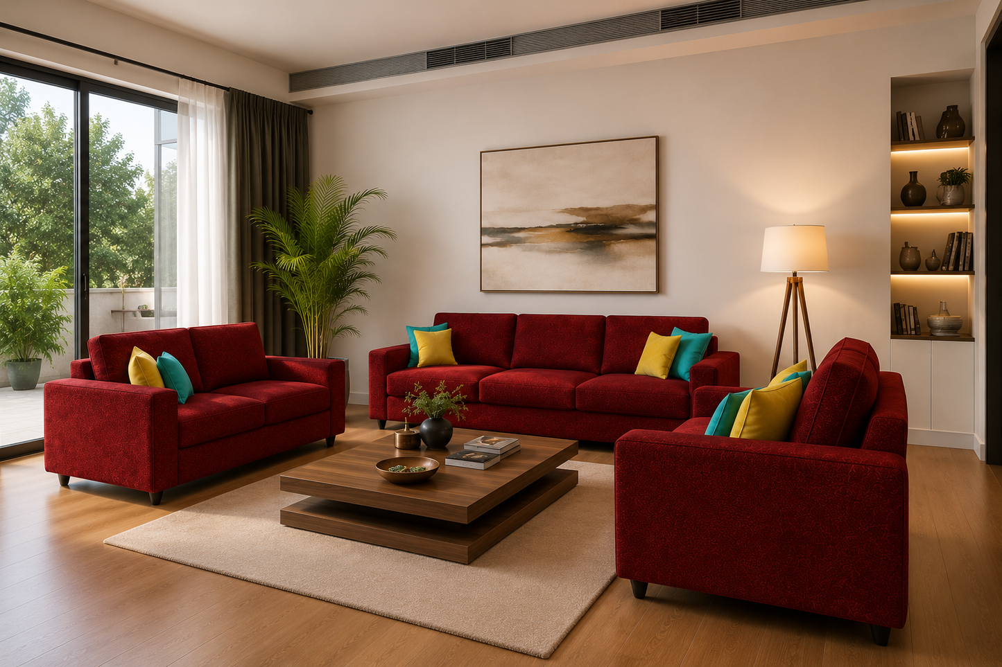 Carelino 3+2+1 Seater Fabric Sofa Set for Living Room | Modern Upholstered Sofa Set