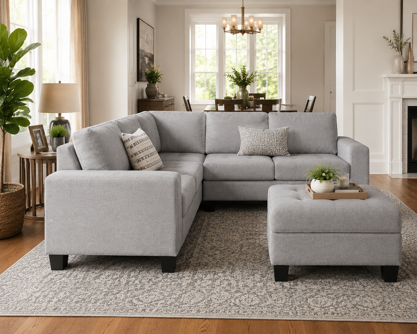 Christopher 5 Seater L Shape Fabric Sofa with Ottoman | Torque India Premium Corner Sofa