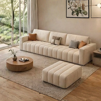 Averra Cream Fabric 4 Seater Sofa with Ottoman – Modern Minimalist Living Room Sofa
