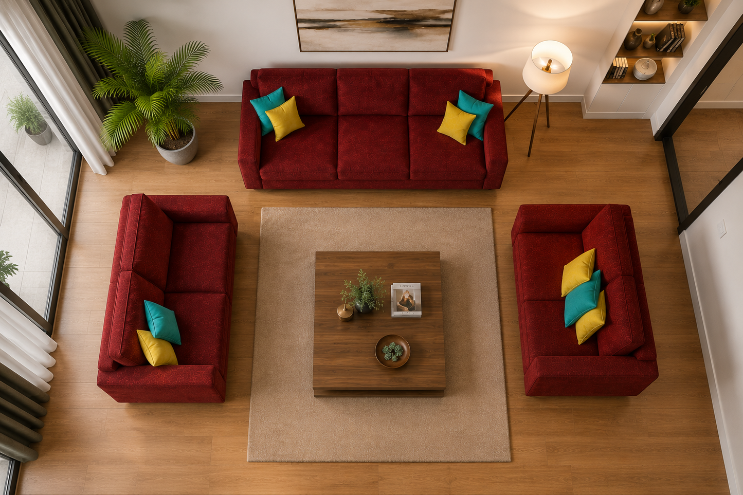 Carelino 3+2+1 Seater Fabric Sofa Set for Living Room | Modern Upholstered Sofa Set