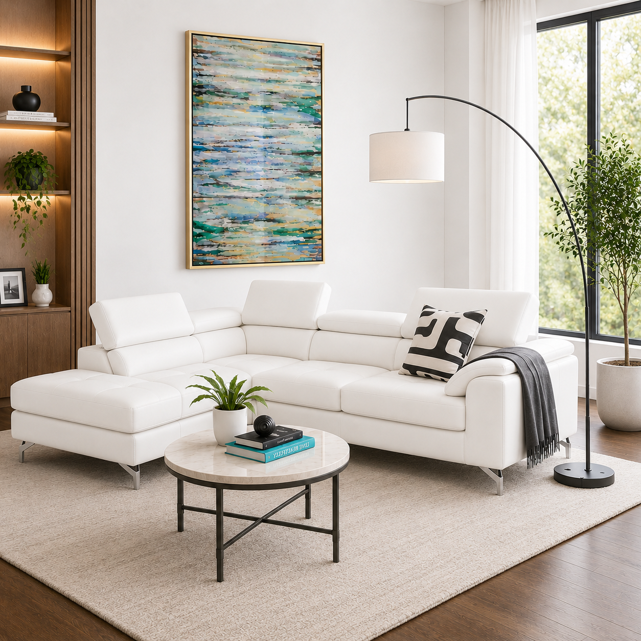 Crasio 5 Seater L Shape Leatherette Sofa for Living Room | Modern Corner Sectional Sofa with Chaise Lounge