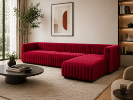 Verlino Velvet L Shape 5 Seater Sofa – Modern Red Designer Sectional Sofa for Living Room